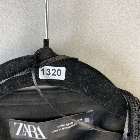 Zara‎ Faux Suede Jacket Women's Medium Black Lace Trim Boho Open Front Oversized - Picture 13 of 13